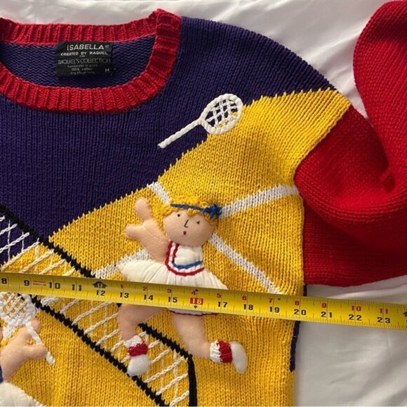 RARE Vtg 80s 3D Tennis Novelty Knit Sweater Handmade M - Picture 10 of 11